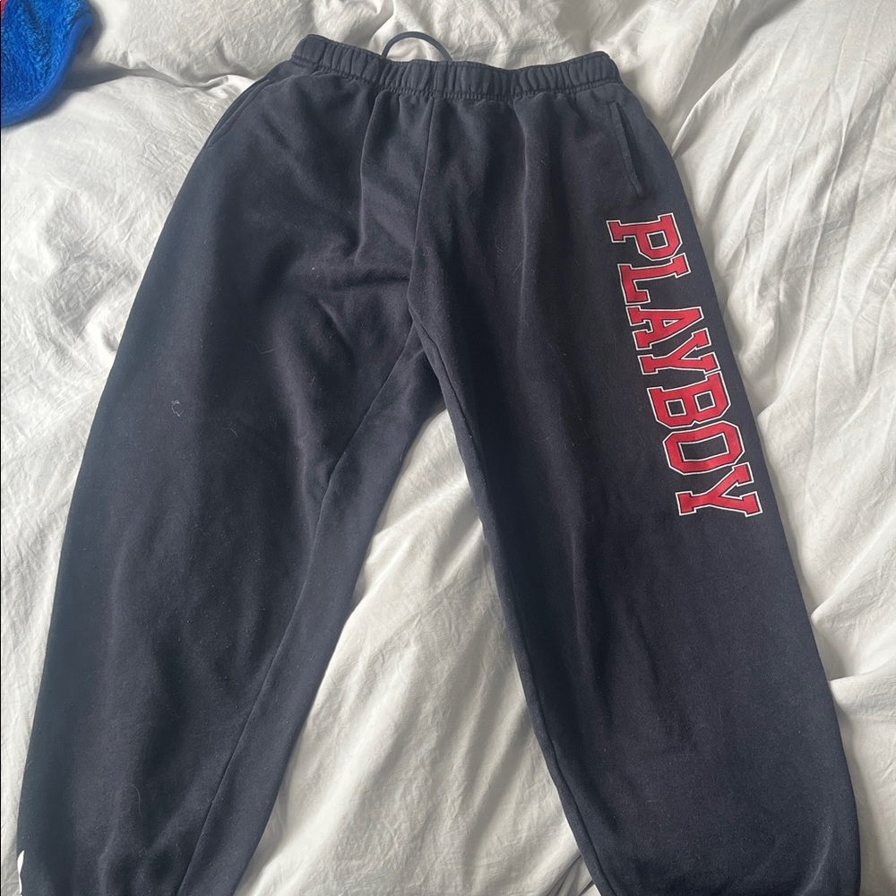 PLAYBOY Black Joggers with Red Lettering